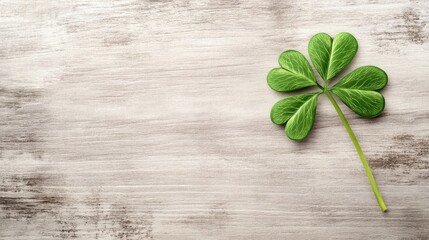 St Patrick s Day backdrop featuring a green shamrock on a light wooden surface from a top perspective