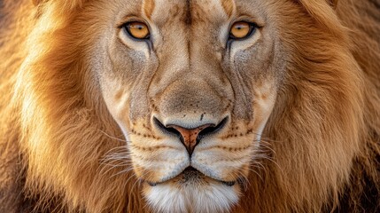 Fototapeta premium Close up portrait of a majestic lion embodying the essence of wilderness royalty Intense gaze of this apex predator showcases its powerful and striking beauty A stunning encounter
