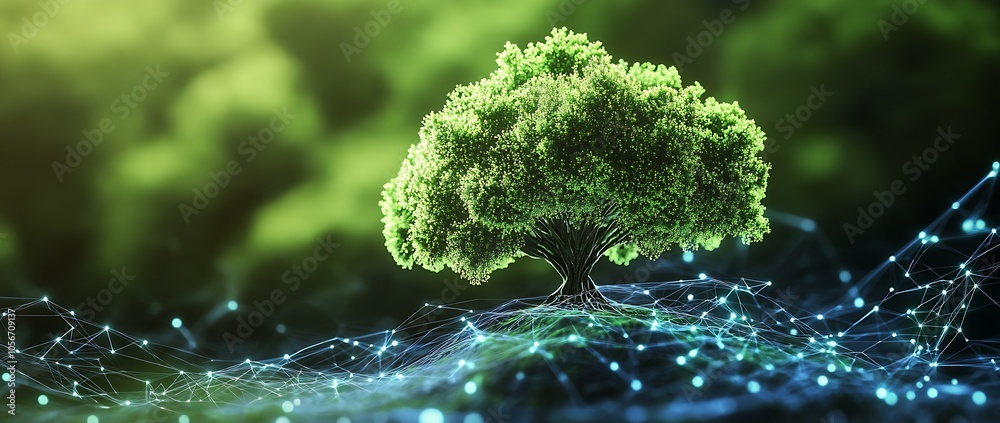 Aufkleber Lush Green Tree Symbolizing Connection with Nature and Future Technology : Generative AI