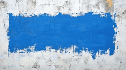 Abstract background featuring a blue rectangle painted on a white concrete wall providing ample space for text or design elements