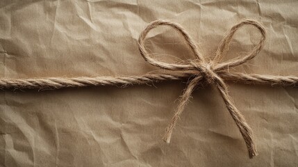 Christmas twine tied in a bow on textured kraft paper
