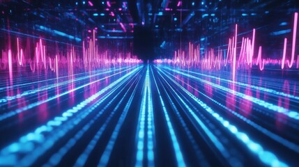 Fototapeta premium Neon Audio Waves Digital Art Visualization