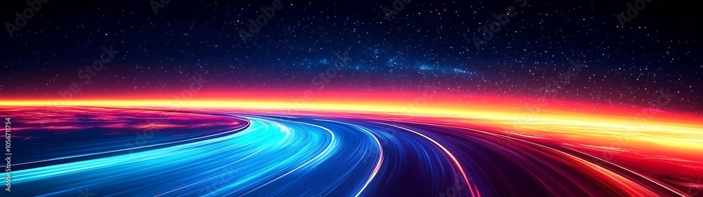 Poster vibrant abstract light trails under starry sky creating sense of speed and motion : generative ai