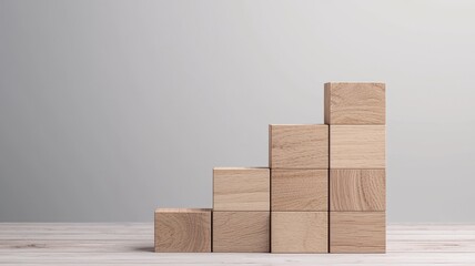 A simple arrangement of wooden blocks in ascending order, symbolizing growth or progress on a minimalist surface.