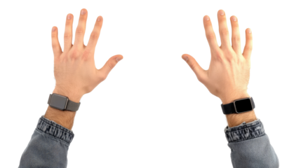 Caucasian Male Hands Showcasing Smartwatches on Clear Background Generative AI