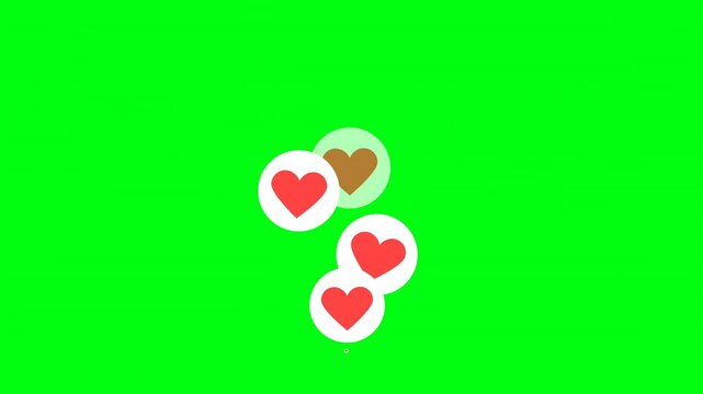 Social media heart animation on a green screen. The pink heart rose and faded into the air.Perfect for floating social media emoji icon animation