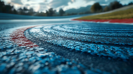 Racing Track Close-up: Asphalt Texture with Red Line