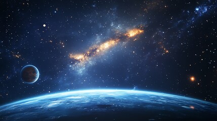 Cosmic view of planet and galaxy in space