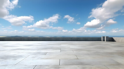 Concrete Rooftop with Blue Sky and Clouds 3D Illustration