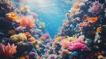 Vibrant Coral Reef Ecosystem with Fish and Sunlight