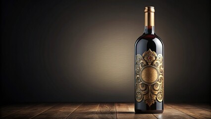 Vintage wine bottle with intricate label design, design, liquid, liquor, label, wine cellar