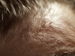 Fototapeta premium A close-up photo of the skin on the crown of the head, focusing on the scalp. The image highlights the texture, natural pores, and subtle hair growth. generative ai