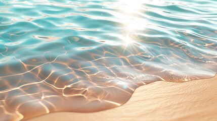 Obraz premium Abstract spa concept: Sun casting shadow on wavy water with sandy background, sea paradise island banner.