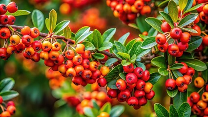 Explore the beauty of wild myrtle branches, beautifully detailed with clusters of red berries, ideal for nature photographers and garden aficionados wishing to capture stunning imagery.
