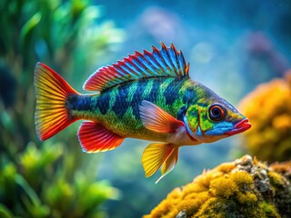 Fototapeta premium Explore the exquisite climbing perch in its natural environment, highlighting remarkable adaptations and aquatic grace, ideal for nature photography aficionados seeking breathtaking imagery.