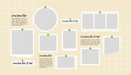 Pictures or photos frame collage, page grid layout abstract photo frames and digital photo wall template