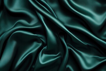 Fototapeta premium Lush green satin fabric backdrop. Elegant drapery. Smooth finish. Shiny surface. Luxurious background perfect for adding text. Digital banner. Aerial view of the table. Landscape orientation. Spacious