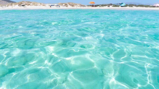 Crystal Clear Waters in Simos Beach Greece, Summer Landscape Animation in Elafonisos Mani