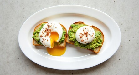 Gourmet avocado toast with poached eggs and chili flakes