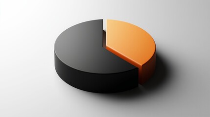 A sleek modern pie chart displaying a split between black and orange segments, representing data analysis or statistical information