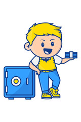 The man is leaning against the Deposit Box