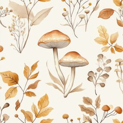 Autumn Botanical Mushroom Pattern