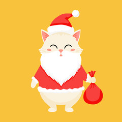 Christmas Cat in Santa Costume Holding Gift Bag