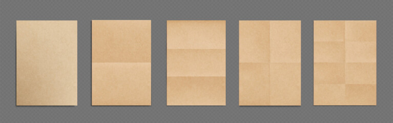 Fototapeta premium Old kraft paper texture. Brown grunge parchment material vector. Crumpled beige craft treasure map blank design. Abstract ancient notebook sheet with rough distressed effect. Fold empty poster