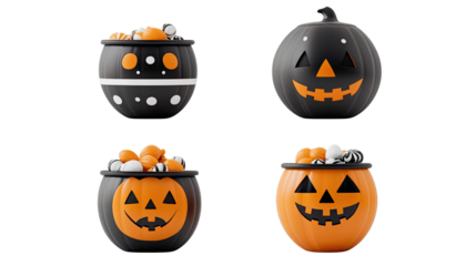 Colorful Jack O' Lantern Candy Buckets for Halloween Festivities Generative AI