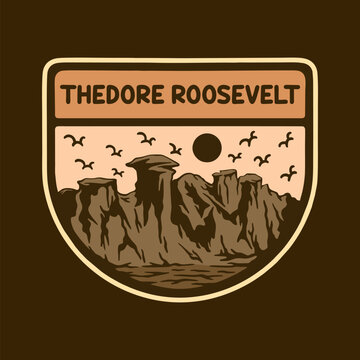 THEDORE ROOSEVELT NATIONAL PARK BADGE LOGO DESIGN VECTOR ILLUSTRATION