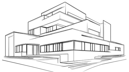 Abstract modern urban building out-line black and white drawing of imaginary architecture building construction perspective design concept sketch