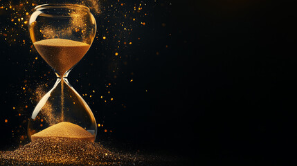Hourglass with Falling Sand on Black Background