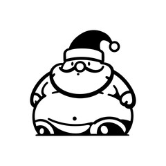 Minimalist Black and White Vector Icon of Sitting Chubby Santa Claus for Christmas