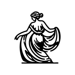 Minimalist Black and White Vector Illustration of Greek Goddess in Graceful Pose