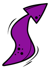 Cartoon illustration of a purple arrow pointing upward with a black outline and black dots