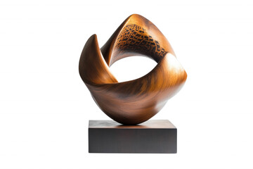 Abstract wooden sculpture with a flowing, dynamic form, isolated on transparent or white background