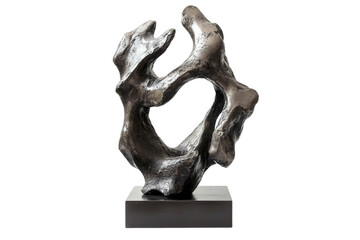 Abstract metal sculpture with organic shapes, isolated on transparent or white background