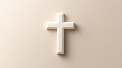 Obraz premium Minimalist White Cross on Beige Background - Symbol of Faith, Religion, and Spirituality in Modern Design