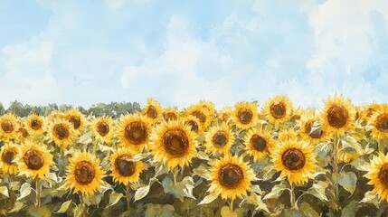 Obraz premium A field of sunflowers painted in a bold watercolor style,