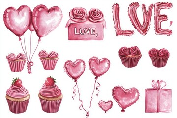 Romantic Pink Cupcakes and Balloons