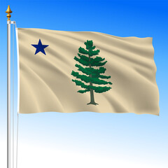Maine US federal state waving flag 2024, United States, vector illustration