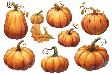 Autumn Pumpkins Watercolor Illustration