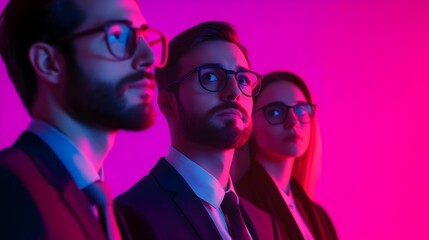 Business People Neon Light Portrait