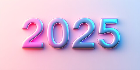 background with large inflatable numbers 2025 on pink background. New Year's Eve festive party design.