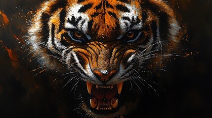 Naklejka premium Wallpaper images of bold tiger’s fierce intense gaze
