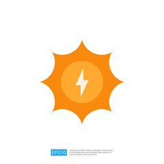 A simple graphic illustration of a sun with a lightning bolt in the center, symbolizing energy or power.