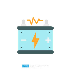 This image depicts a stylized battery with a lightning bolt symbol, representing energy storage and electrical power. The design is simple and colorful.