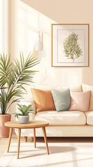 Cozy Nordic Living Room with Cream-Colored Sofa