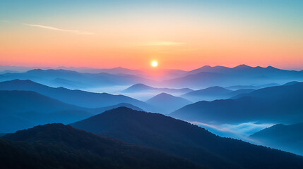 Obraz premium Serene Sunrise over Misty Mountains