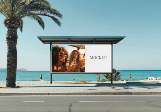 Outdoor Beachside Bus Stop Mockup With Generative AI